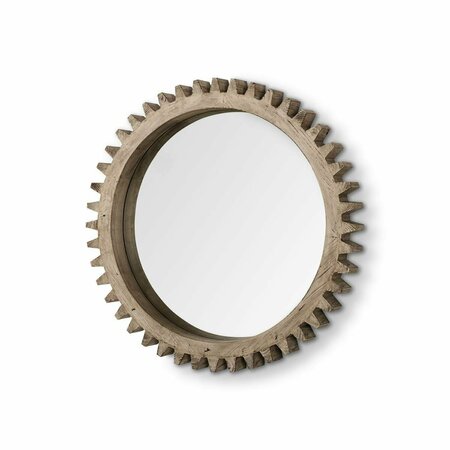 HOMEROOTS 35 in. Round Wood Frame Wall Mirror, Natural Brown 376398